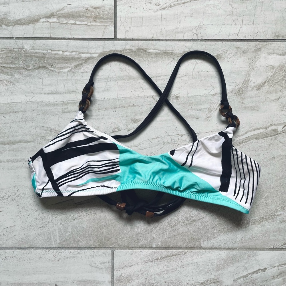 ♦️5/$15♦️ Trina Turk | Turquoise Abstract Strappy Cross-Back Bikini Swim Top